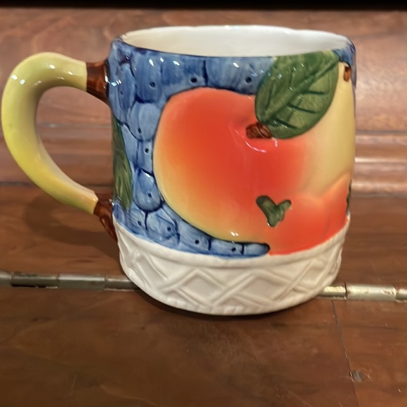 4 Ceramic Coffee Cups Embossed with Fruit in Bright Oranges, Yellows & Blues! - Picture 5 of 8